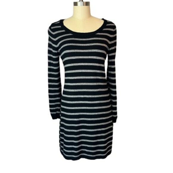 Two Sisters Black & Gray Striped Sweater Dress - EUC - Picture 1 of 6